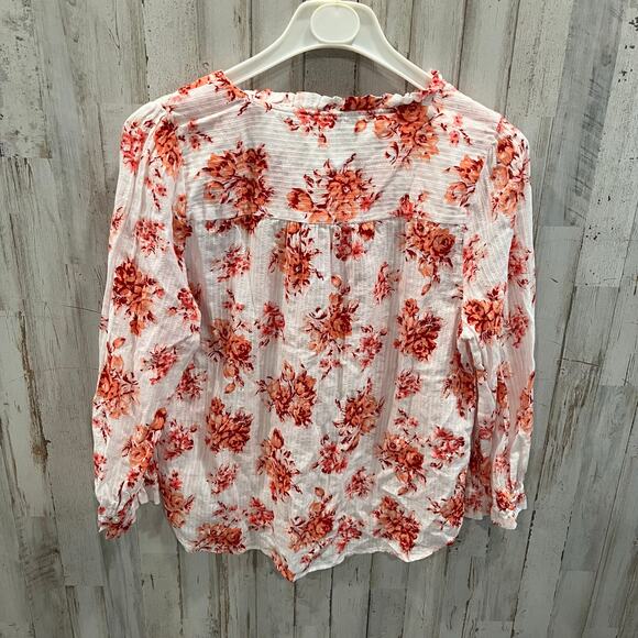 Loft White Floral Lightweight Cotton Button Front Gauzy Breezy Top Lace Medium - Picture 6 of 8